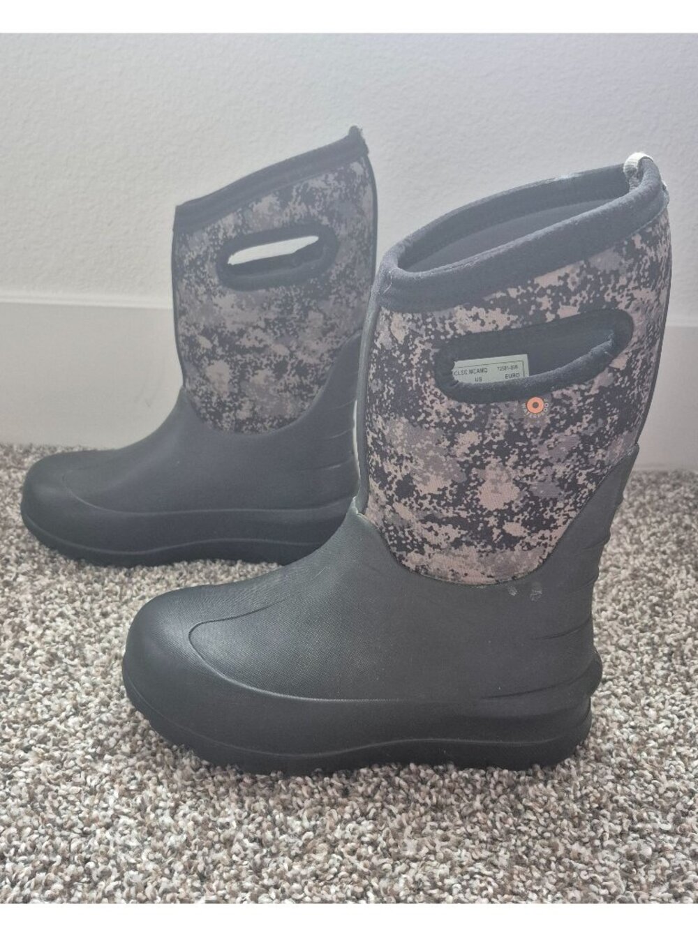 BOGS Neo Classic Waterproof Insulated Winter Rain Boots Youth 2 Gray Camo - Picture 3 of 6